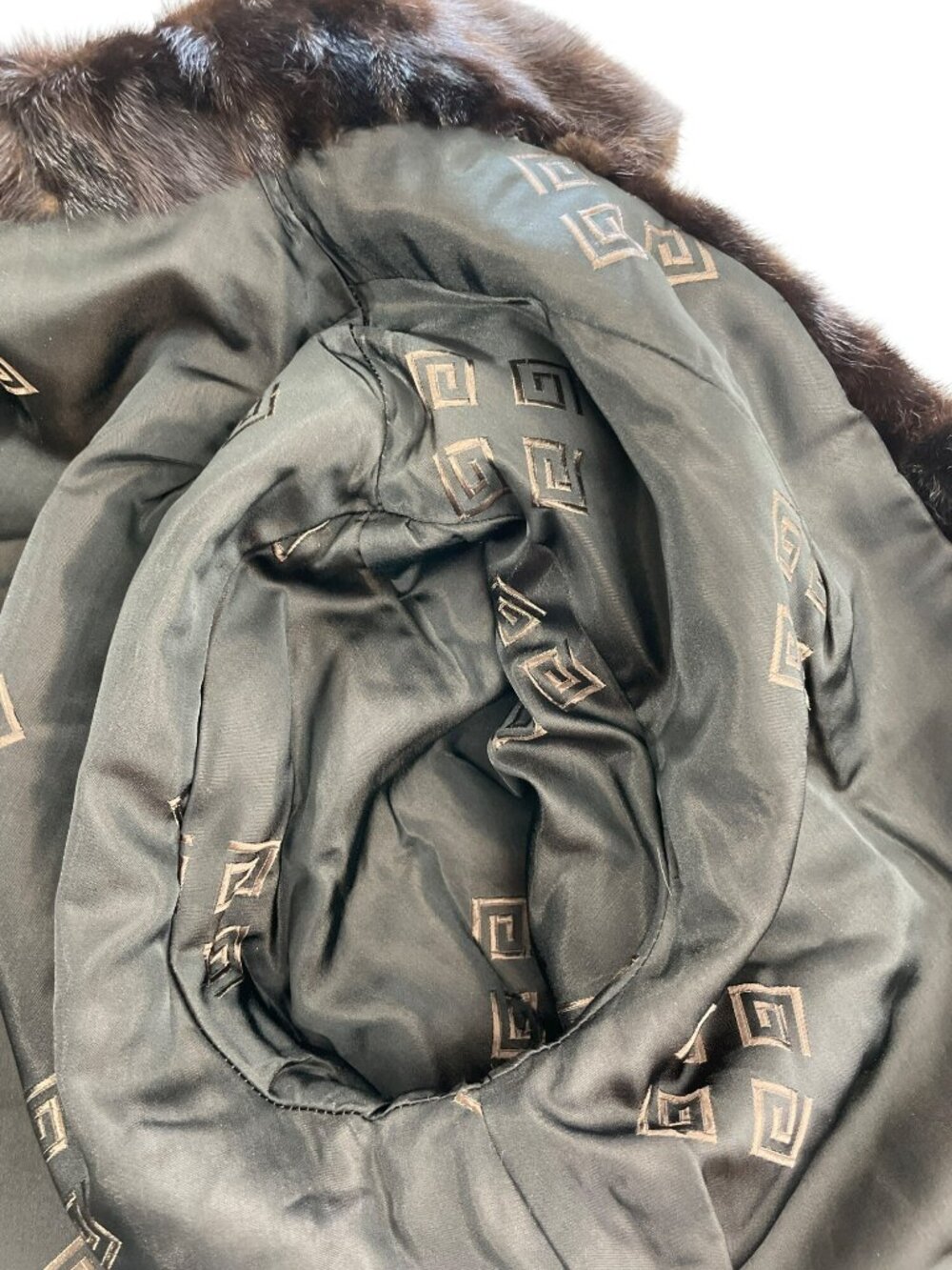Vintage Mink Fur Brown Jacket Genuine Fur Coat Greek Key Lining Elegant Wmn's S - Picture 12 of 13